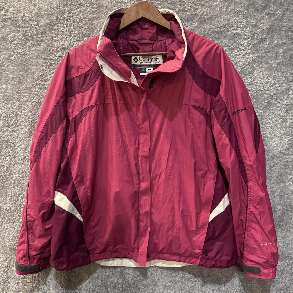 Columbia Women's XL Windbreaker Jacket Red Zip Snap Button Y2K Sport